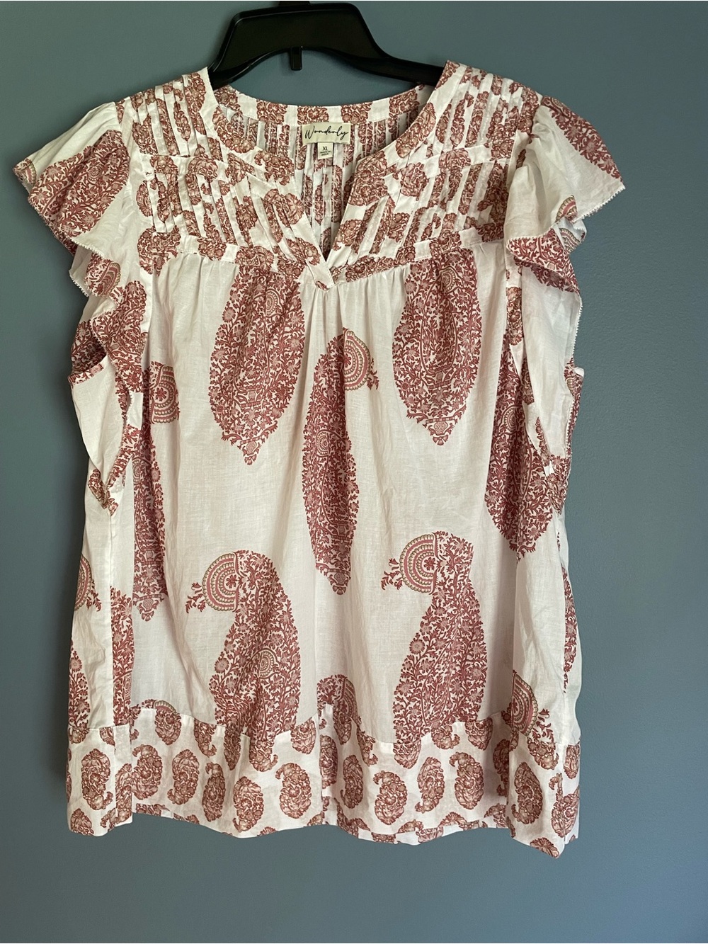 Wonderly Dusty Rose Paisley Flutter Sleeve Cotton Top Size XL